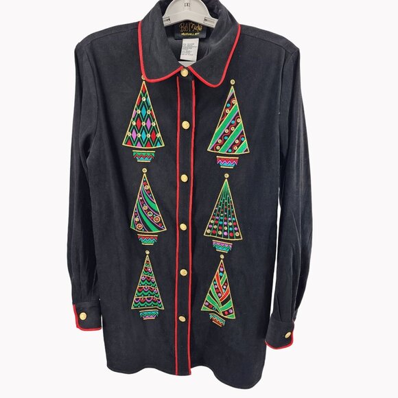 Bob Mackie Small Wearable Art Christmas Tree Button Down Shirt runs big - Picture 1 of 10